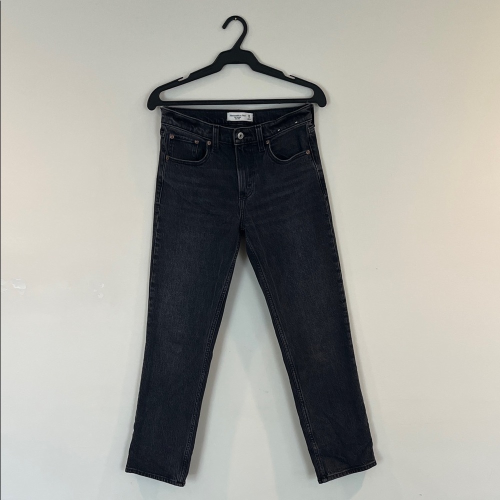 Abercrombie & Fitch Black Denim Jeans, Straight Mid-Rise Size 2s